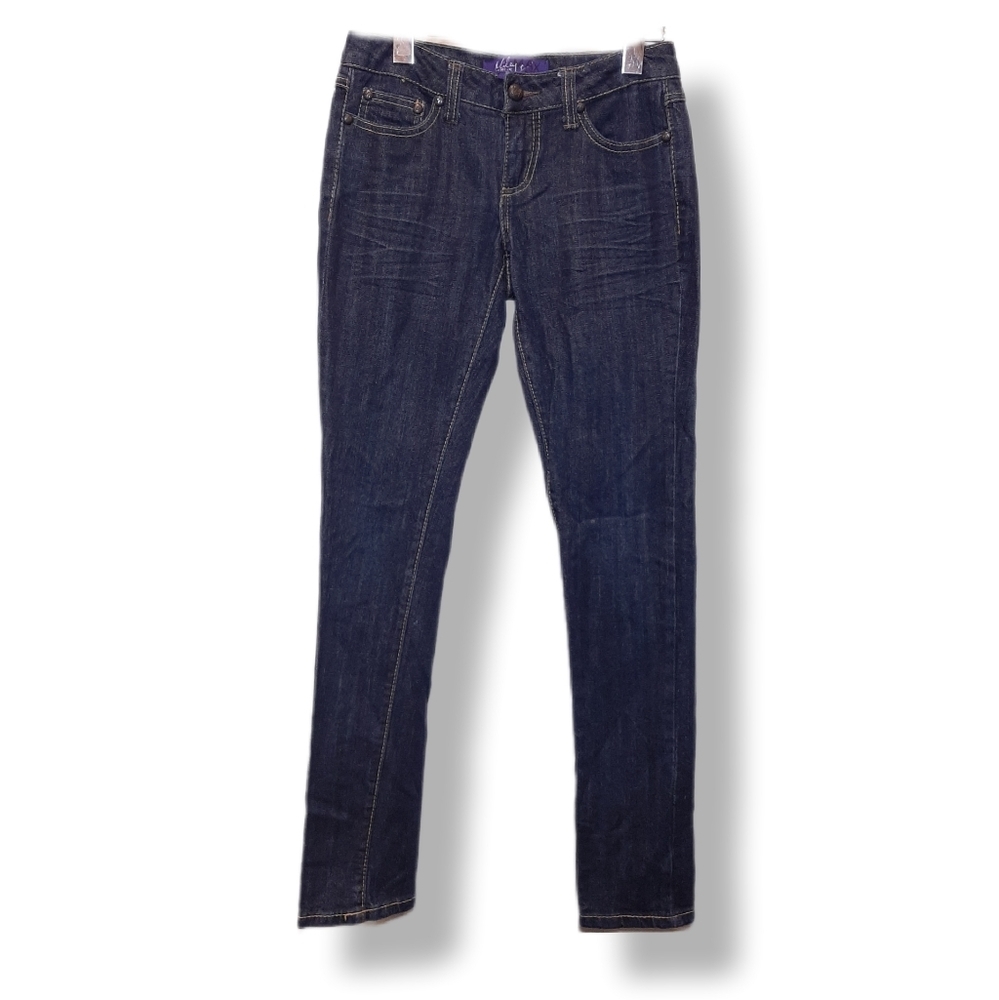 Miley Cyrus + Max Azria Low Rise Skinny Jeans Dark Wash Whiskered